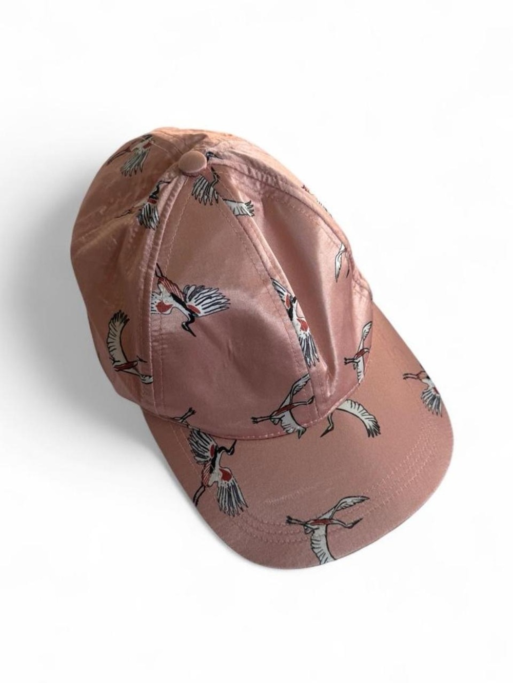 Pink Crane-Print Cap